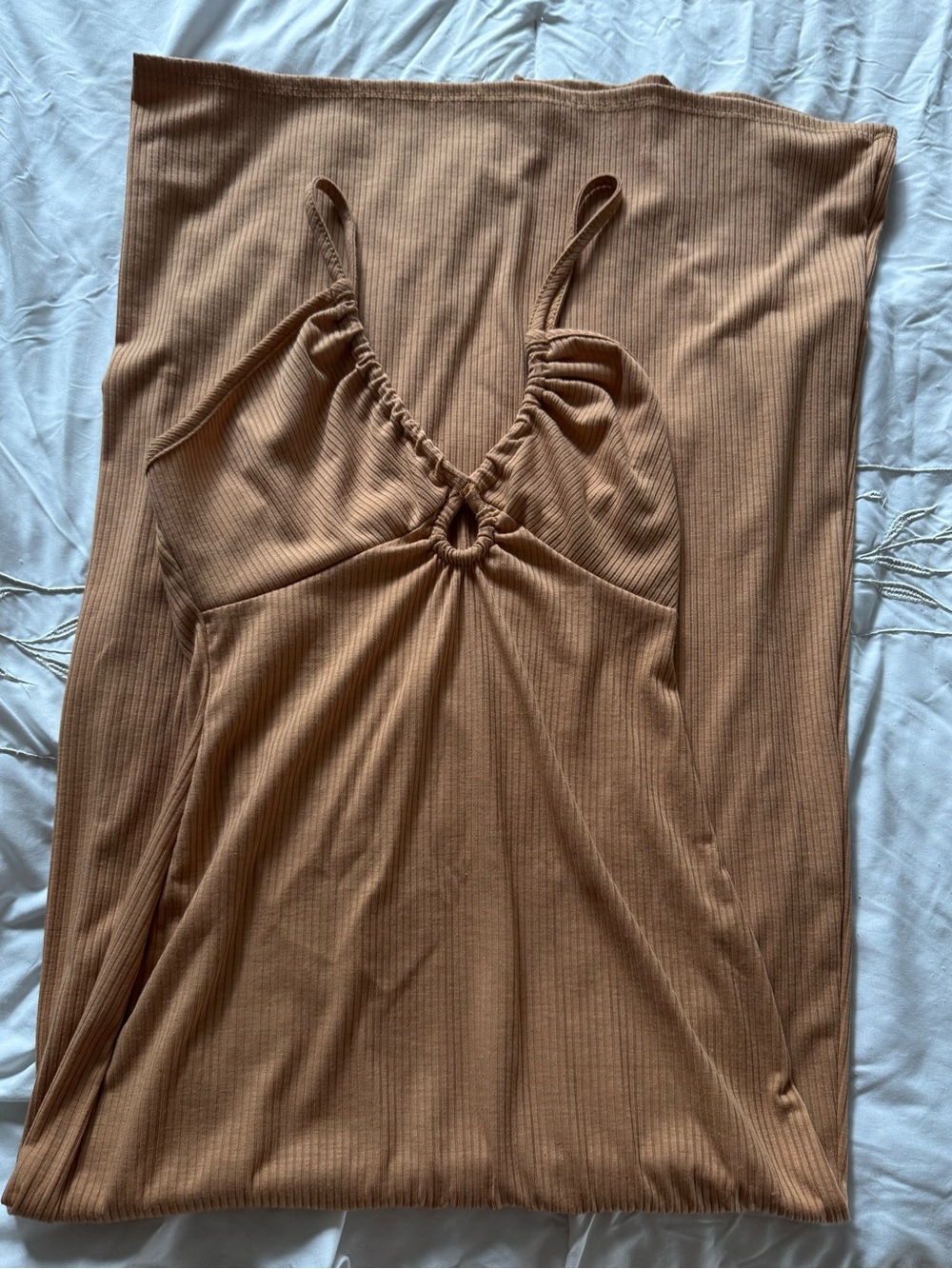 Sleeveless Ring-Detail Ribbed Maxi Dress - Brown